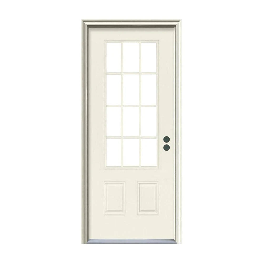JELD-WEN 32 in. x 80 in. 12 Lite Primed Steel Prehung Left-Hand Inswing Front Door w/Brickmould