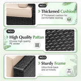 Devoko Patio Furniture Sets 6 Pieces Outdoor Sectional Rattan Sofa Manual Weaving Wicker Patio Conversation Set with Glass Table and Cushion (Beige)