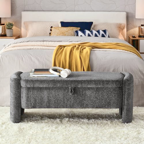 mikibama Teddy Bedroom Storage Benches End of Bed 38.9 Faux Fur Ottoman Bench with Storage Sherpa Pattern Fabric Window Entryway Bench Ottomans with Golden Metal Legs
